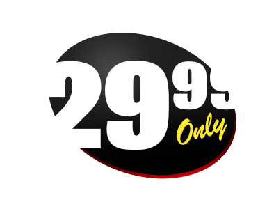 $29.99 price displayed in white on a black oval with 