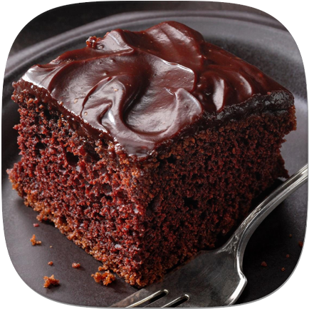 A slice of rich chocolate cake with glossy frosting served on a plate with a fork