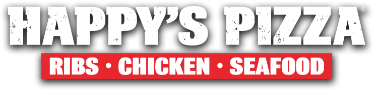 The logo for happy 's pizza ribs chicken seafood