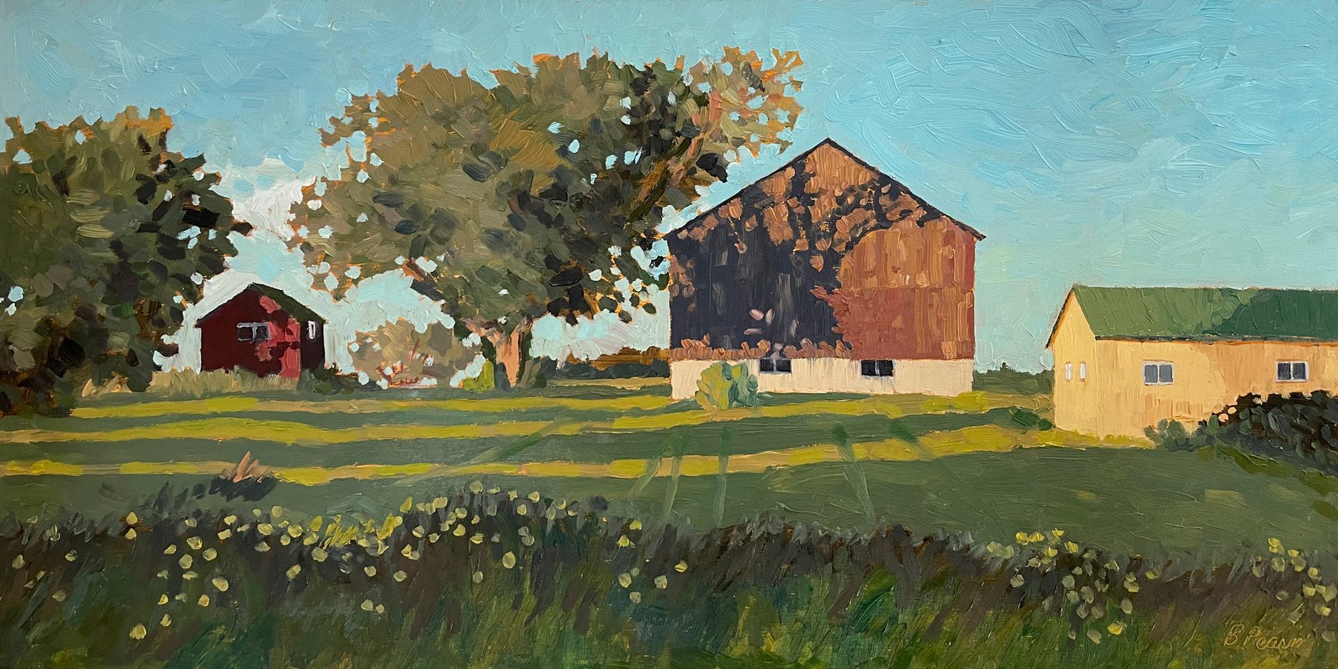 An expression of light painting of a farm.
