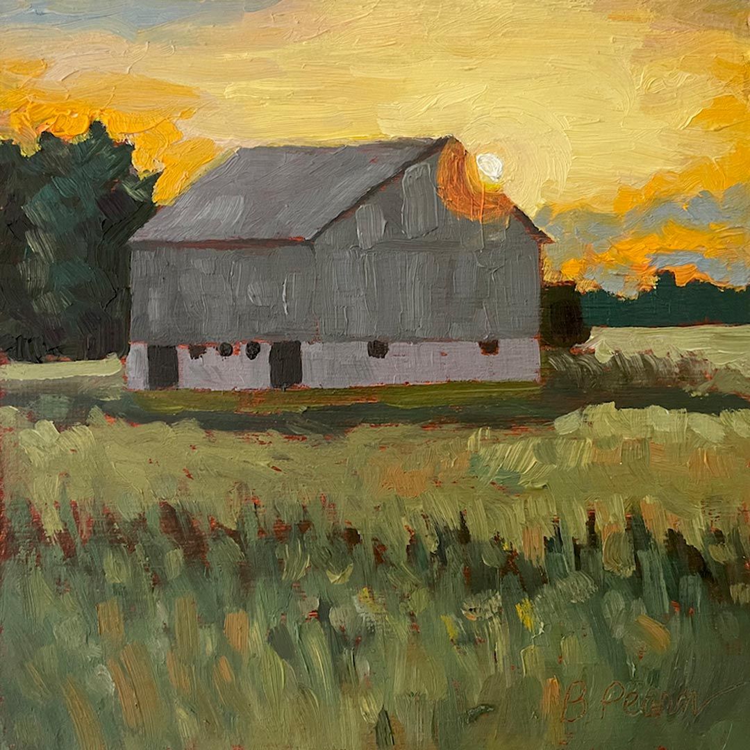 Farm sunset painting.