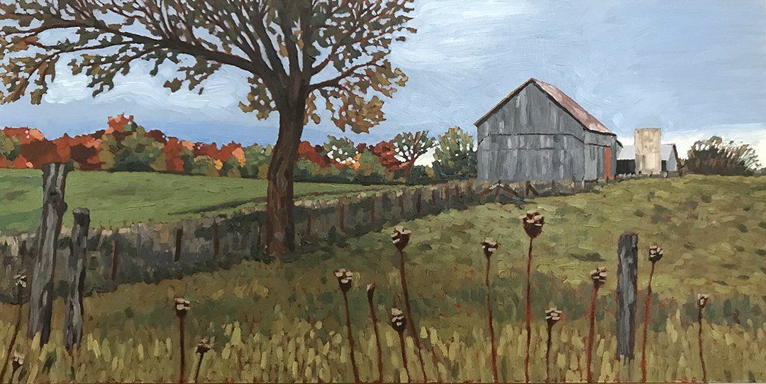 Barn with clouds rolling in and almost raining