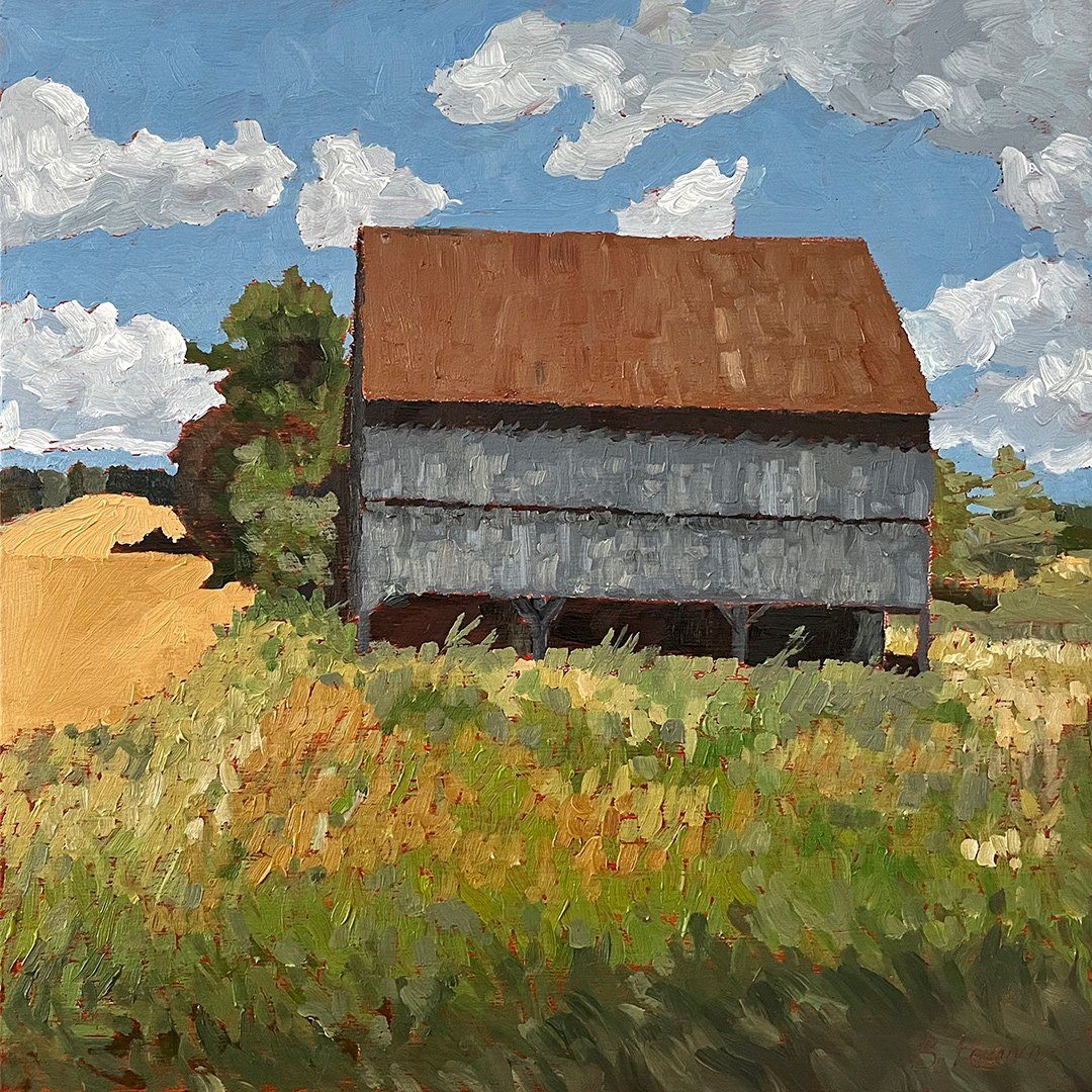 Durham Barn oil painting at harvest time.