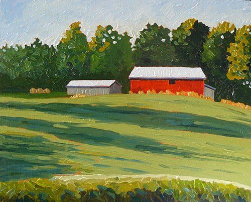 Long shadows, landscape oil painting