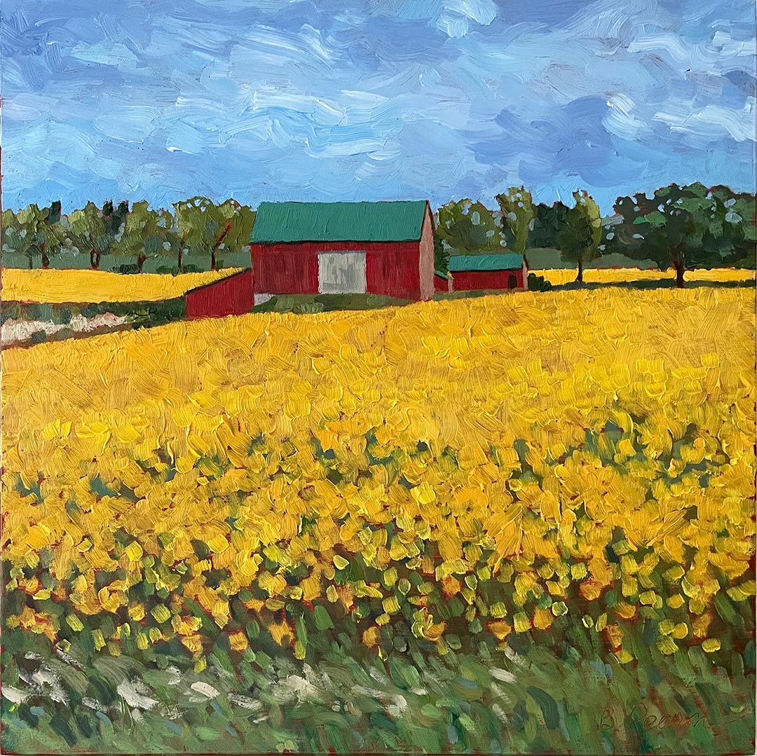 Yellow fields oil painting.