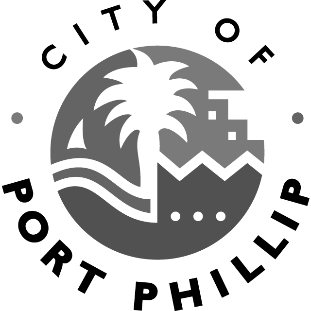 A black and white logo for the city of port phillip