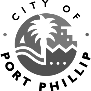 A black and white logo for the city of port phillip