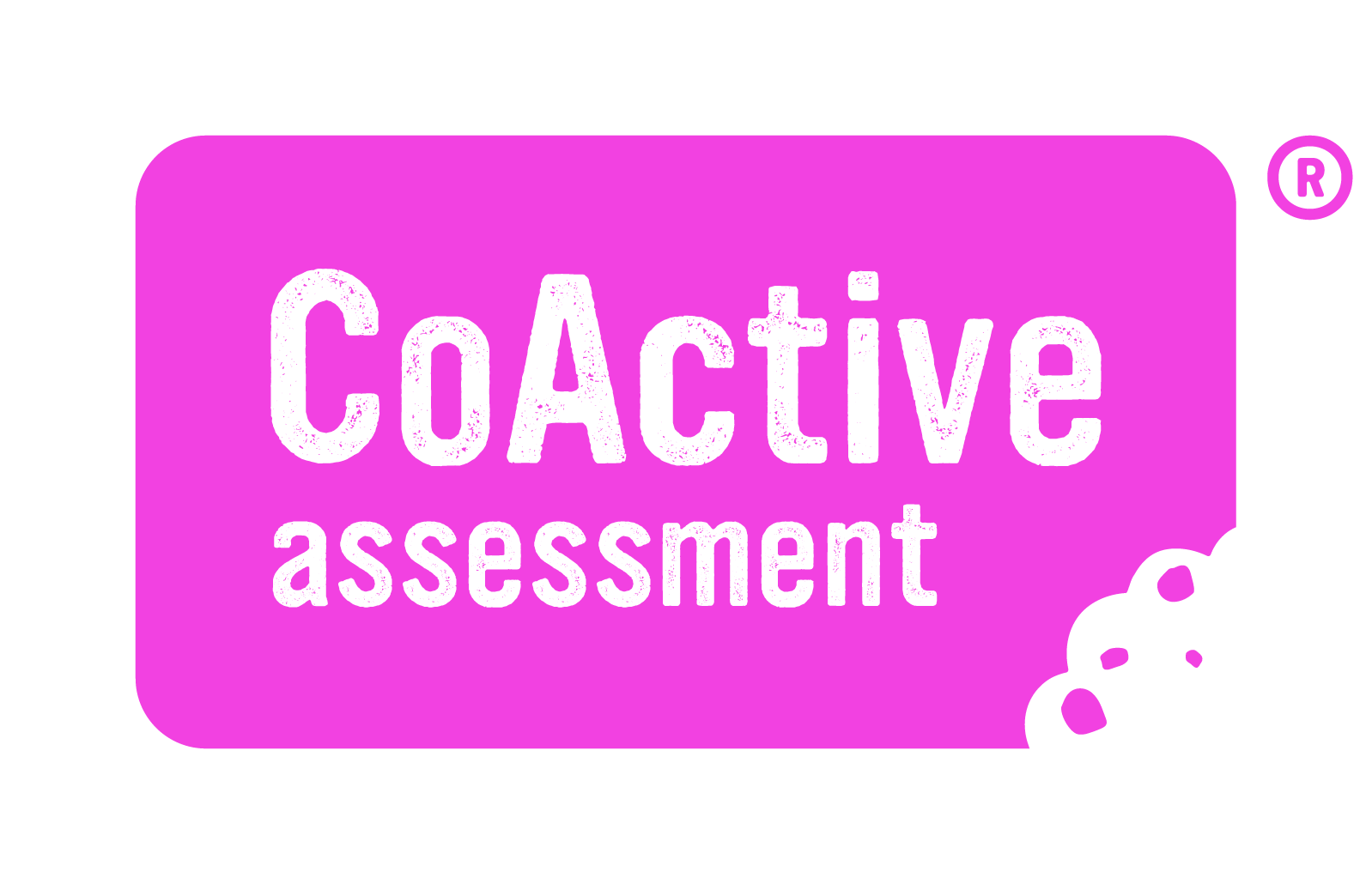 A pink and white logo for coactive assessment.