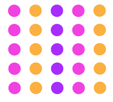 Purple and orange polka dots on a white background