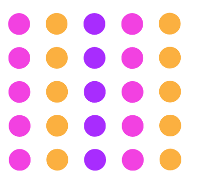 Purple and orange polka dots on a white background