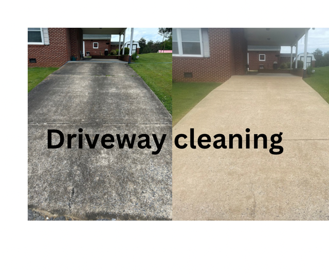 A before and after picture of a driveway cleaning