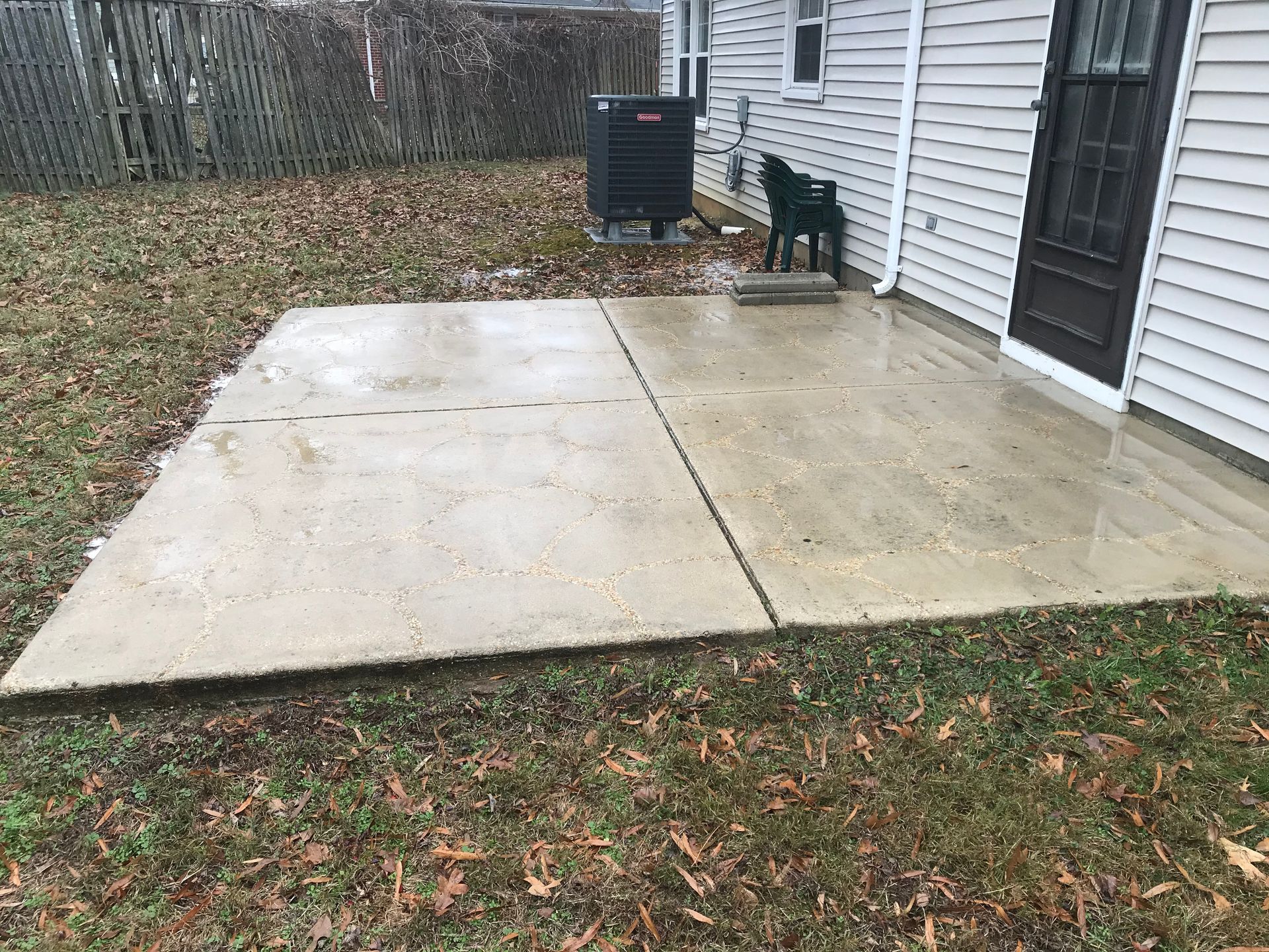 a cleaned pressure washed concrete patio