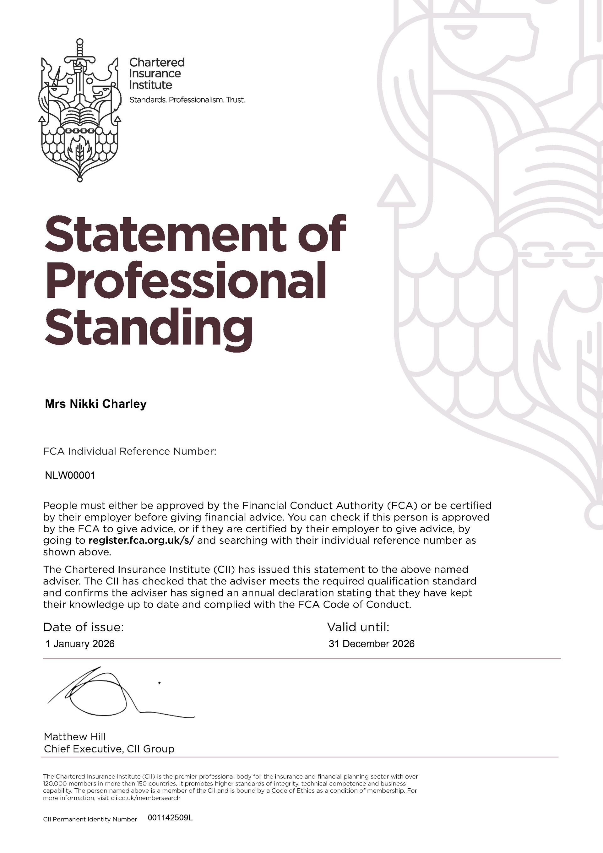Statement of Professional Standing 2026 Statement of Professional Standing