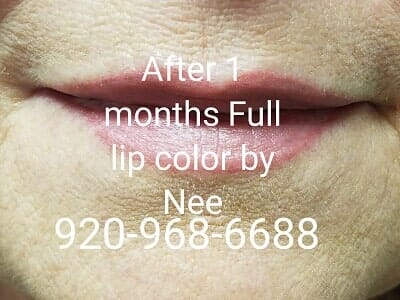 after one month lip color - cosmetic lip color tattooing in Appleton, WI