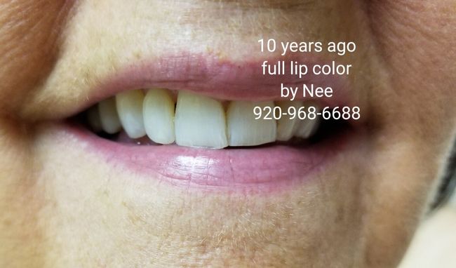 10 years after full lip color - cosmetic lip color tattooing in Appleton, WI
