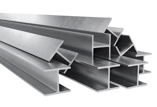 a stack of stainless steel beams stacked on top of each other on a white background .