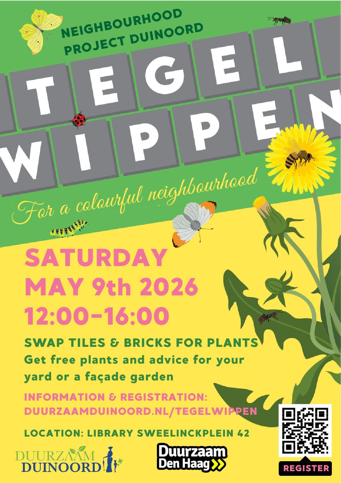 Poster voor een buurtevenement in Duinoord, 