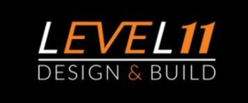 The Level 11 Design & Build logo features white and orange text on a black background.