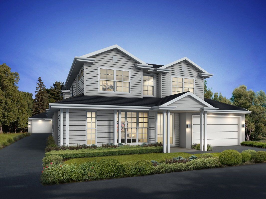 An artist 's impression of a white house with a blue sky in the background.