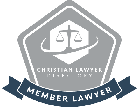 A logo for a christian lawyer directory member lawyer.
