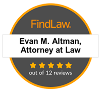 A sticker that says evan m. altman attorney at law out of 12 reviews