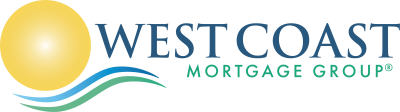 The logo for west coast mortgage group shows a sun and waves.