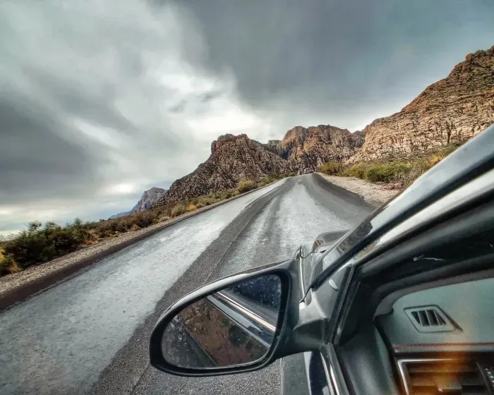 white car in Red Rock Canyon Nevada