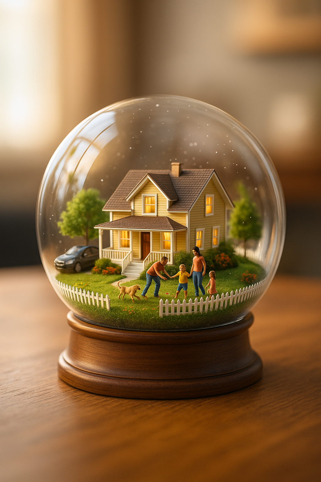 snow globe with small home and white fence