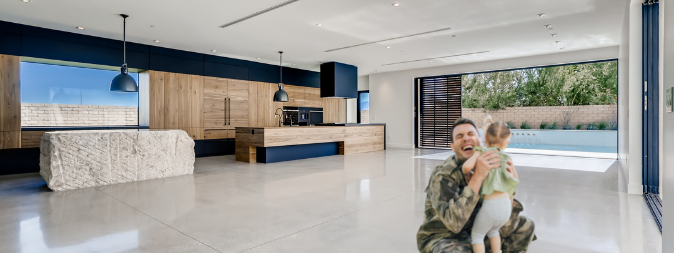 Interior of kitchen and open concept home that can be purchased with an FHA Loan