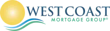 The logo for west coast mortgage group shows a sun and waves.