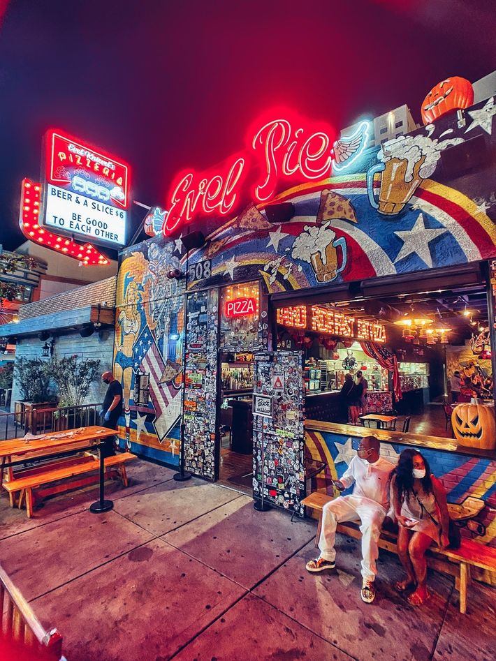 Vegas is known for world class dinning photo shows Evel Pie Pizza in Las Vegas on Fremont Street Downtown