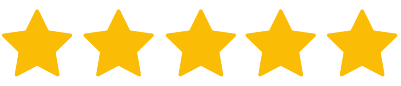 Fünf gelbe Sterne sind in einer Reihe auf weißem Hintergrund angeordnet.