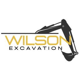 Wilson Excavation logo with gold text and a dark gray excavator arm.