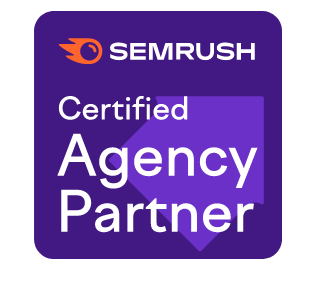 semrush certified agency partner logo on a purple background