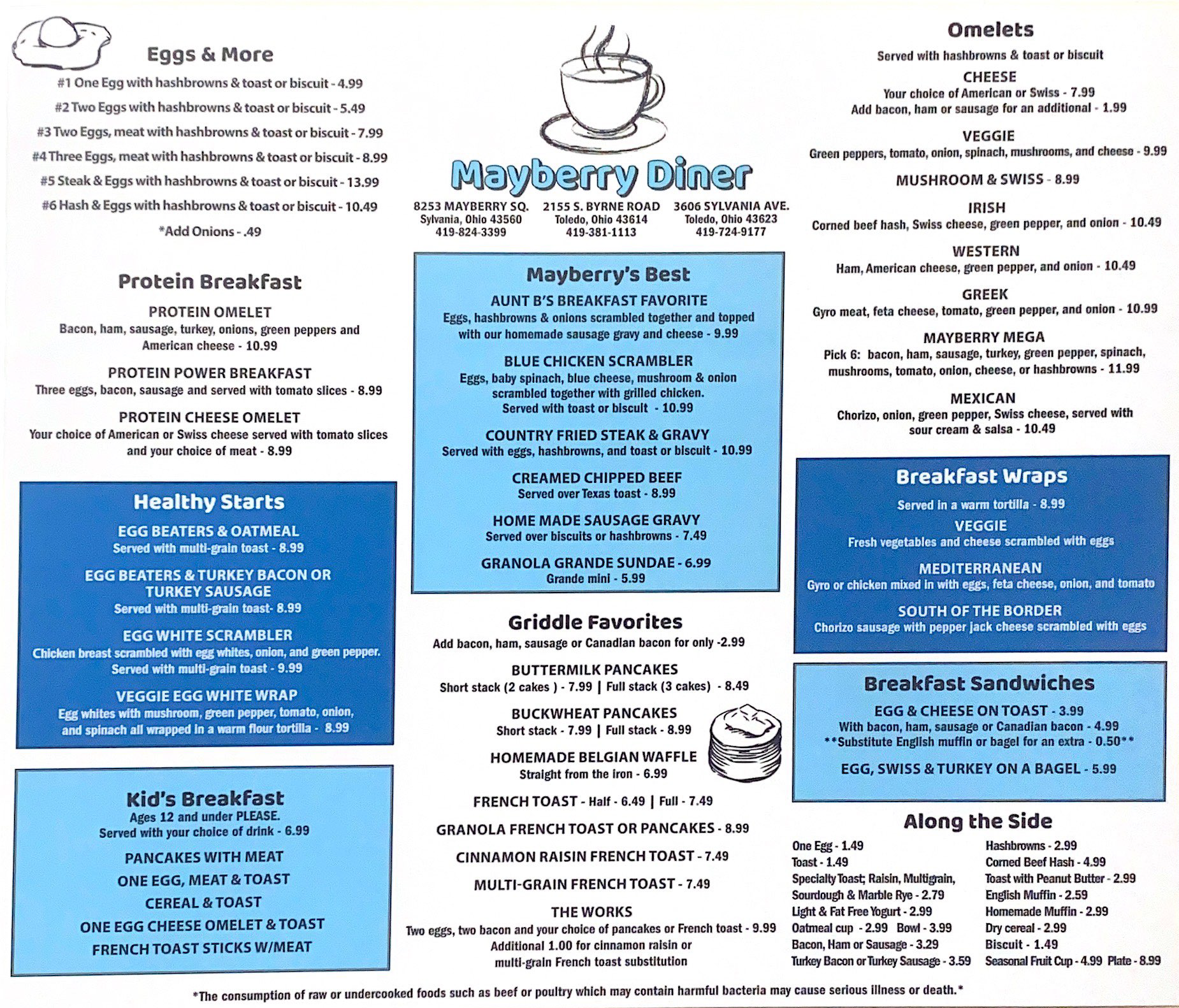 Mayberry Diner Menu - Page 1 - Sylvania and Toledo Ohio