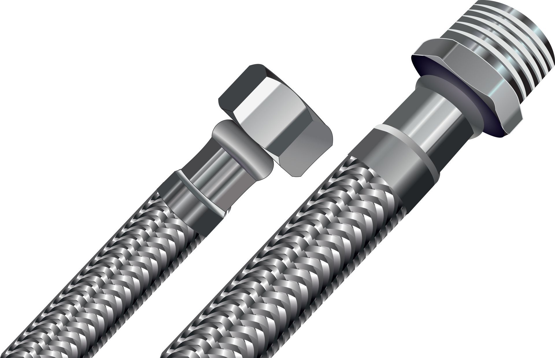 Two flexible metal supply lines with braided exterior and threaded connectors.
