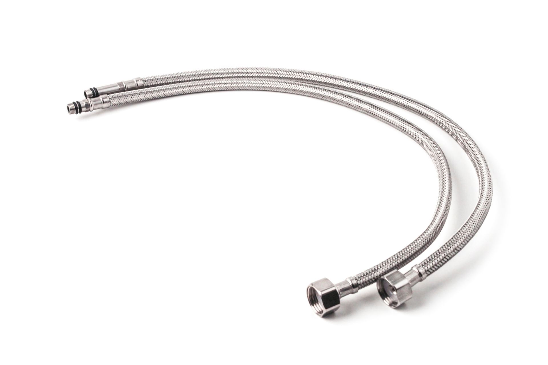 Hoses for connecting a kitchen faucet to a water supply system.