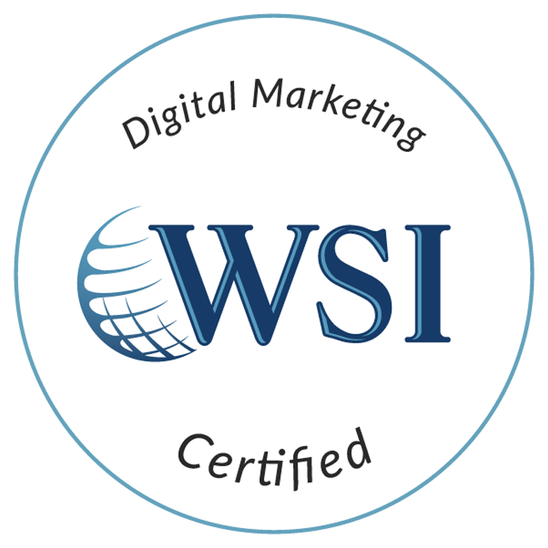 A circular badge with a blue globe icon, the text 