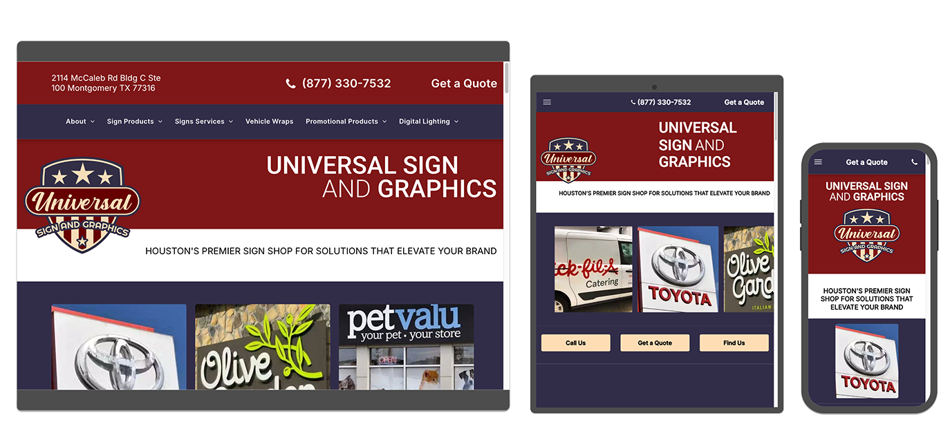 WSI Houston Responsive Web Design example (Universal Signs and Graphics)