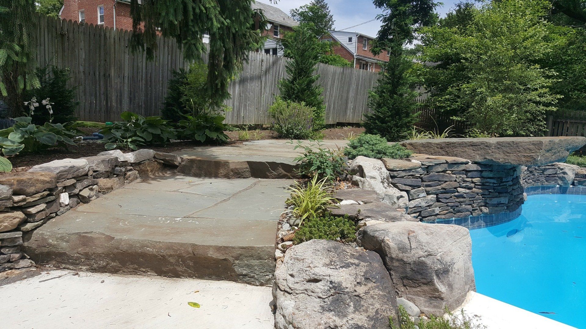 Stone Work at Backyard Pool — Red Lion, PA — Garden Creations LLC