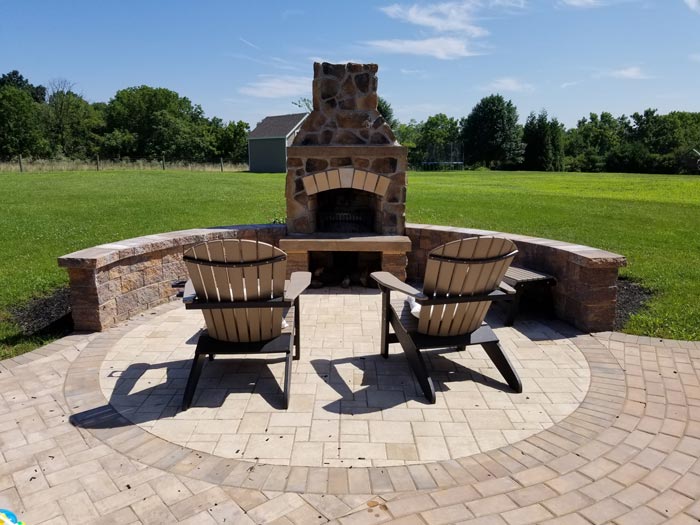 Outdoor Fireplace and Chairs — Red Lion, PA — Garden Creations LLC
