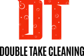 Red "DT" logo with white bubbles, "DOUBLE TAKE CLEANING" below in black text.