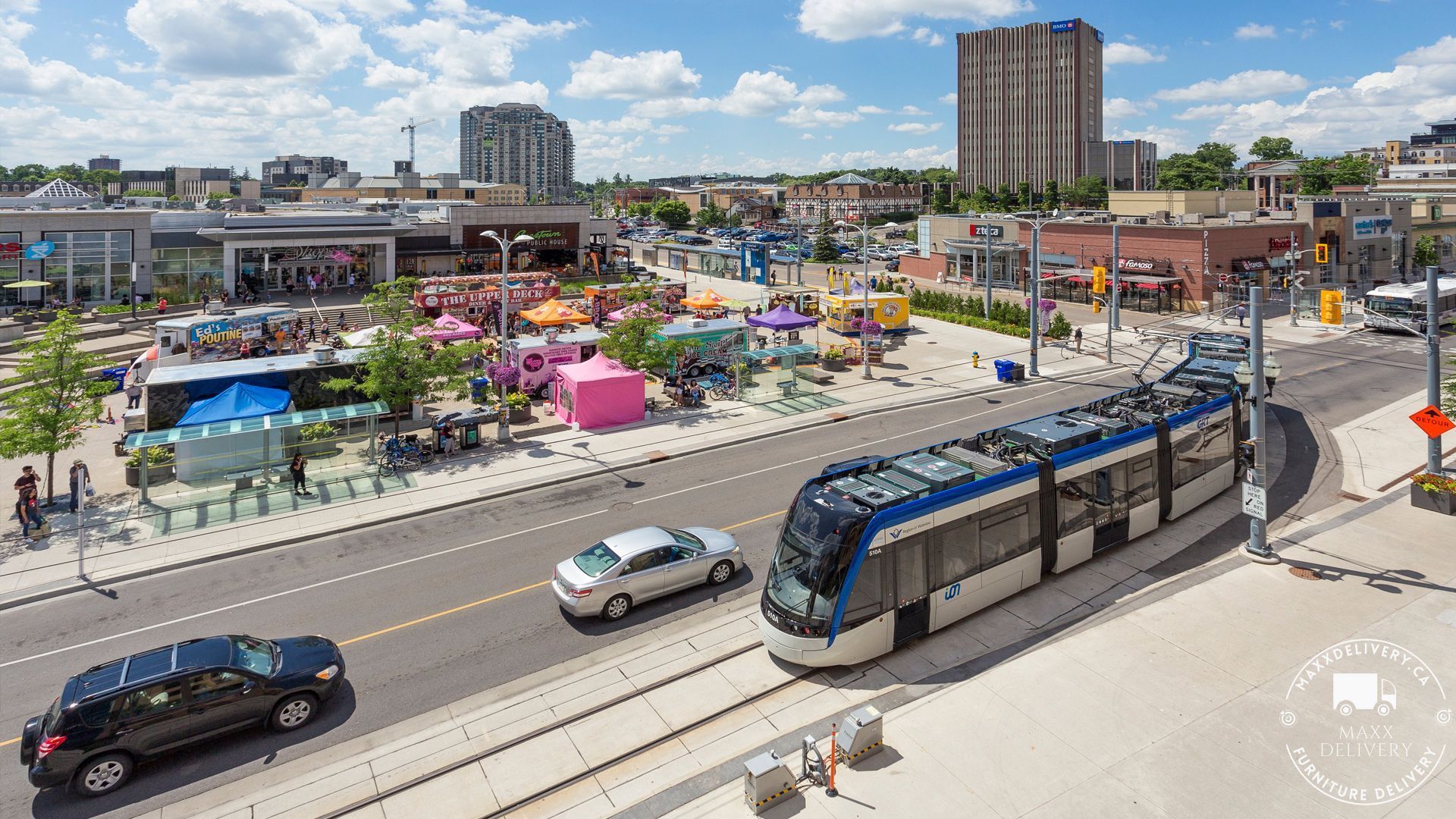 Uptown Waterloo with street car turning - furniture delivery toronto