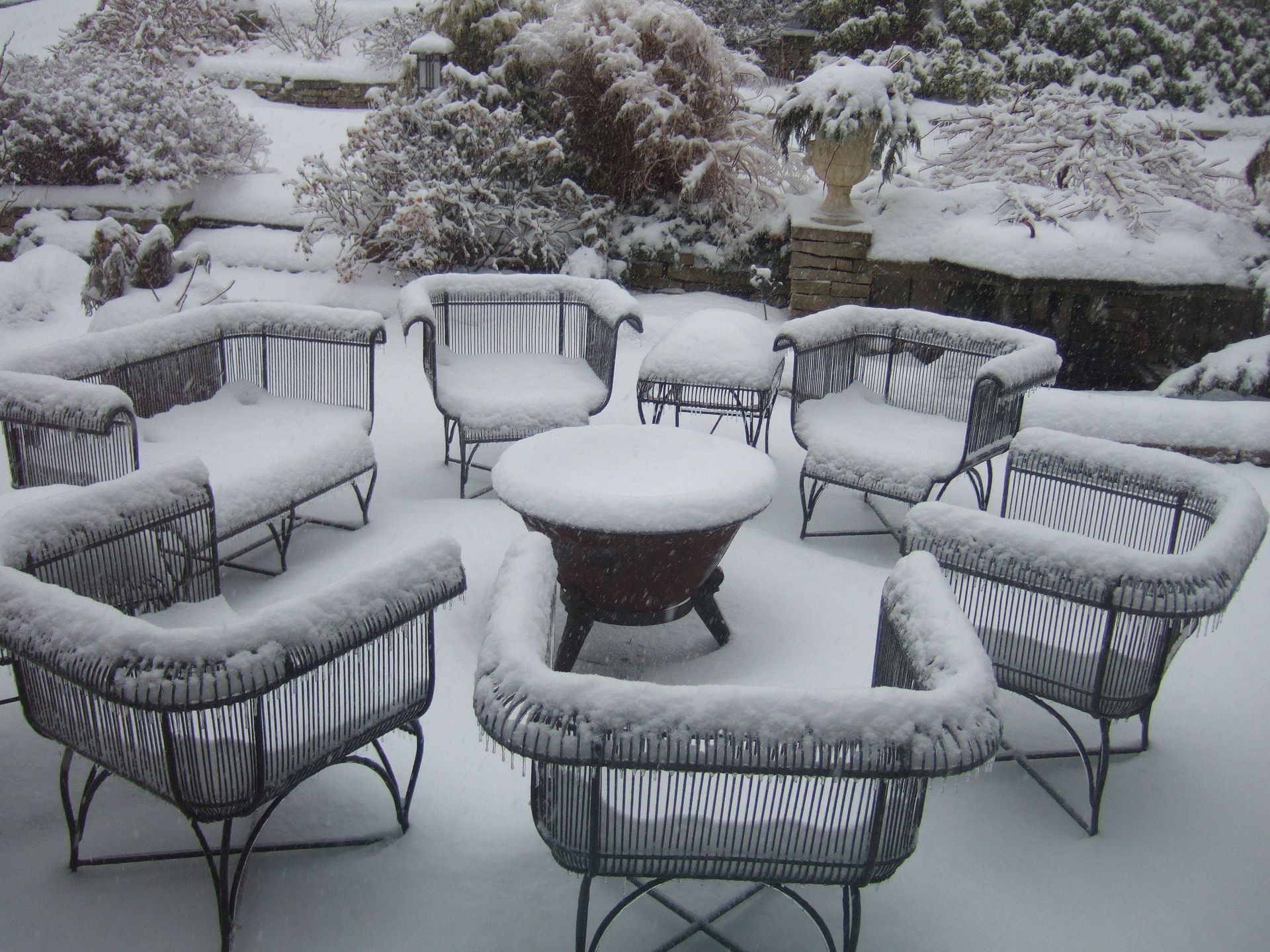 Outdoor tables after snowstorm brought by furniture delivery service Toronto