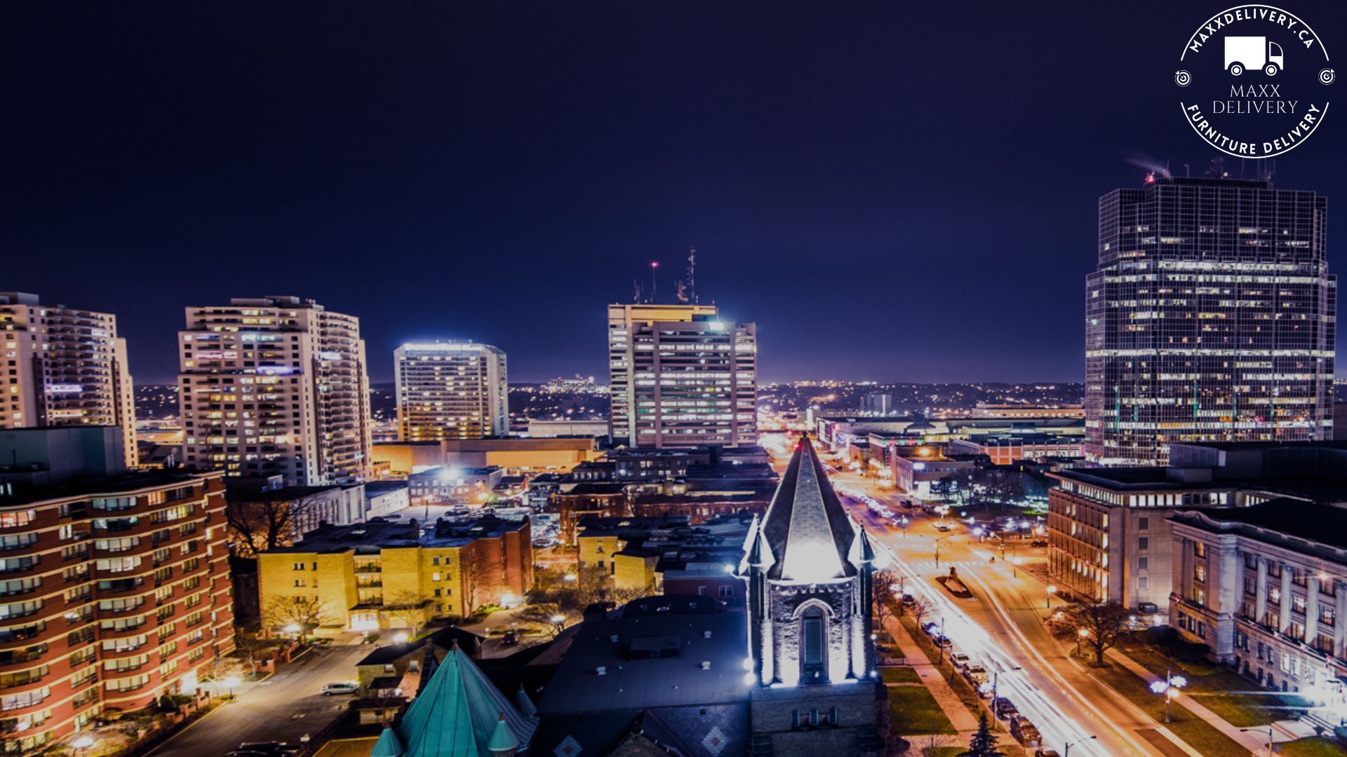 London, Ontario Skyline by Night - couch delivery	