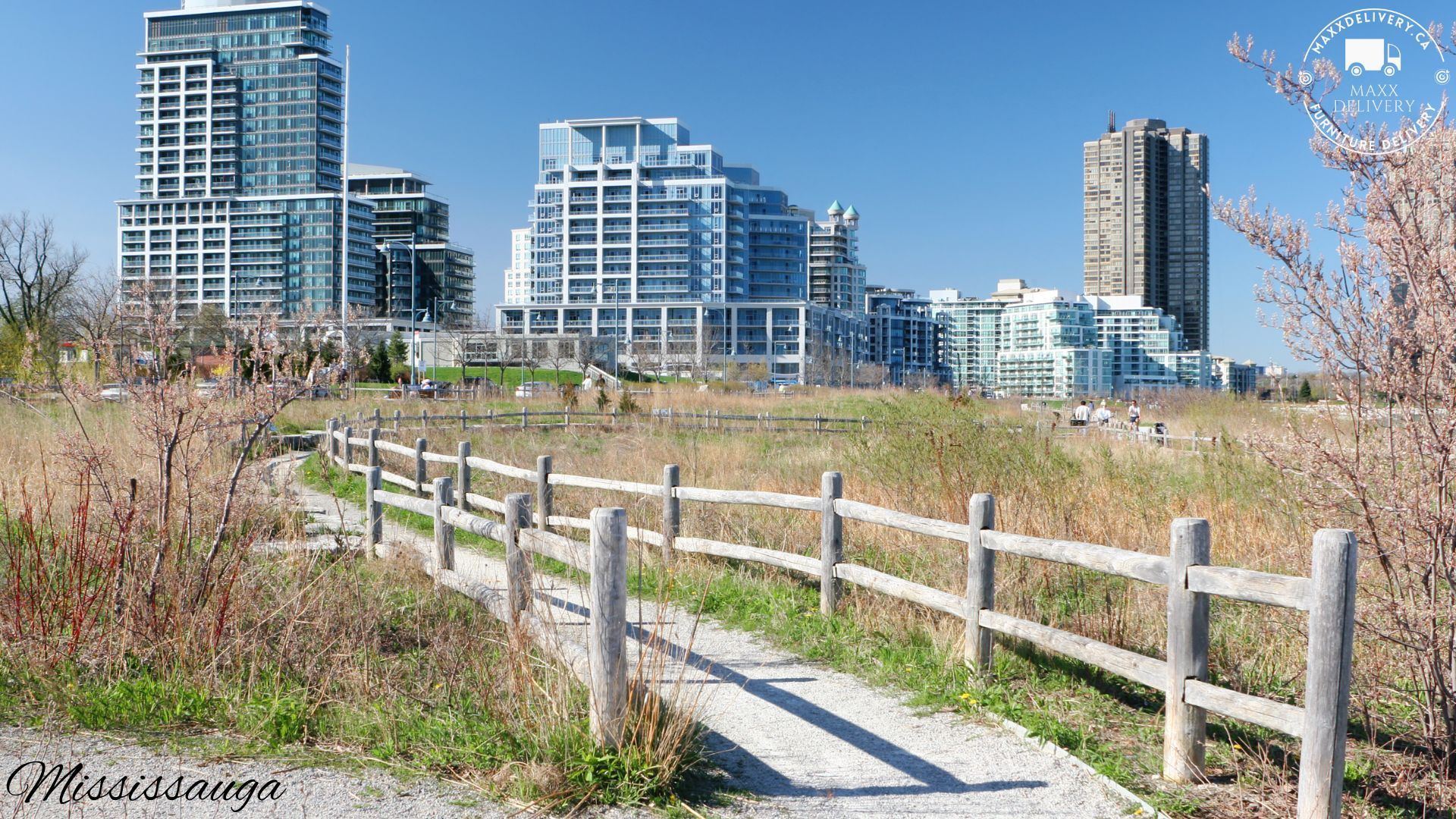 Condo and trail in Mississauga with a blue sky during summer - furniture delivery service Mississauga