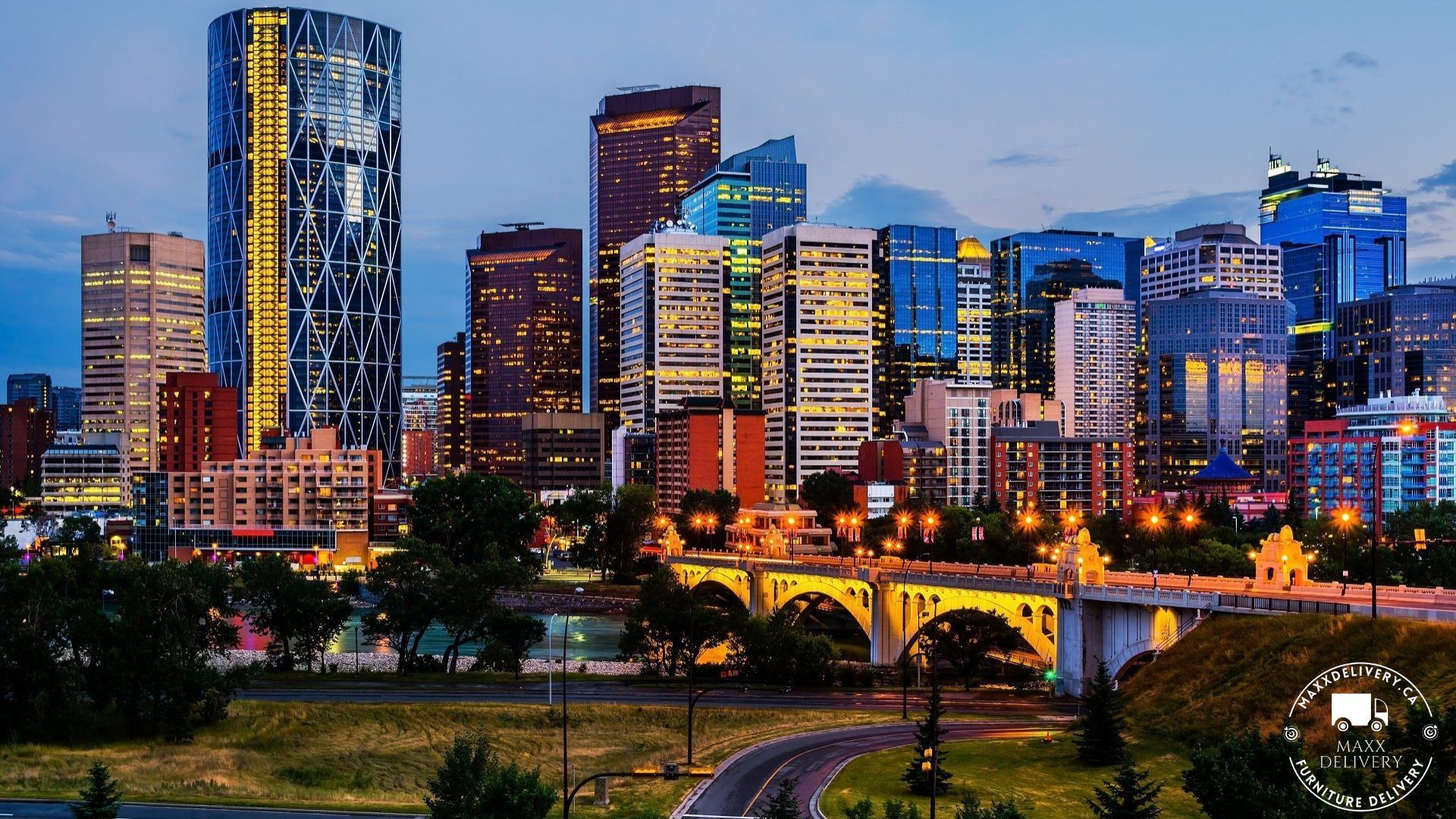 Downtown Calgary by Night - transfer furniture calgary