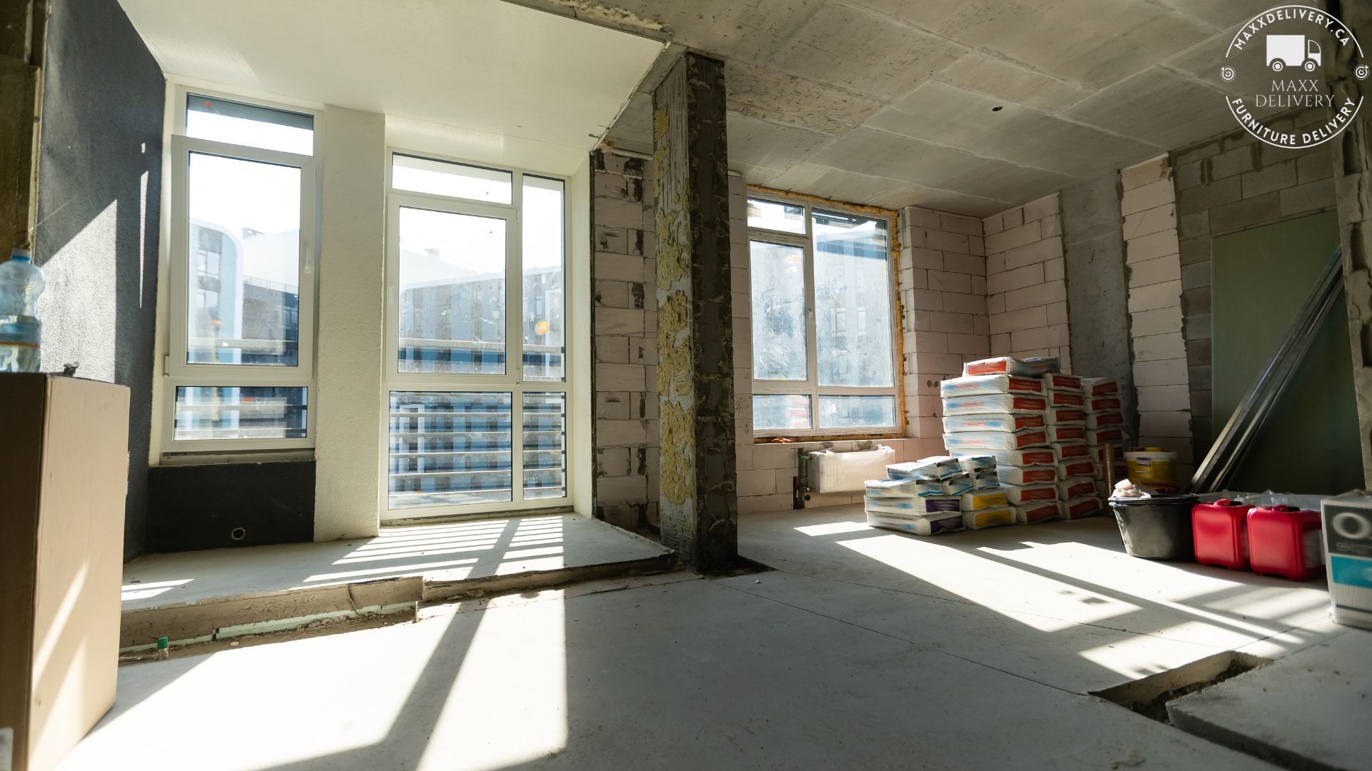 A building under construction with a lot of windows