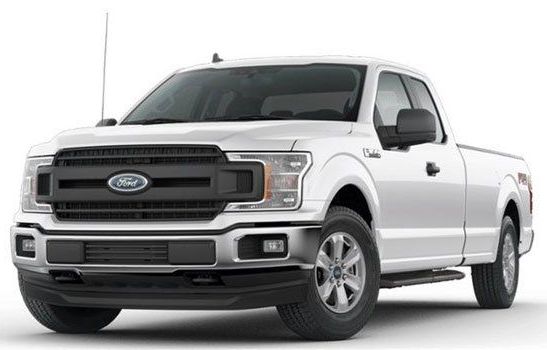 A white ford f150 truck is shown on a white background.