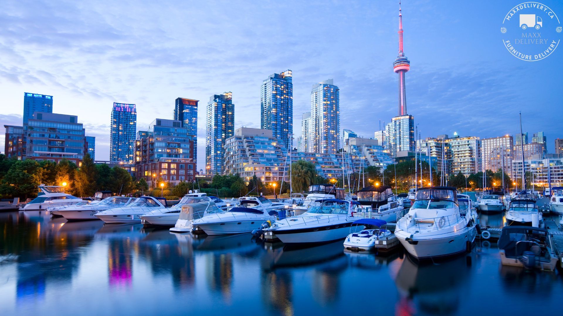 Boats are docked in a harbor with a city skyline in the background - how to save money moving